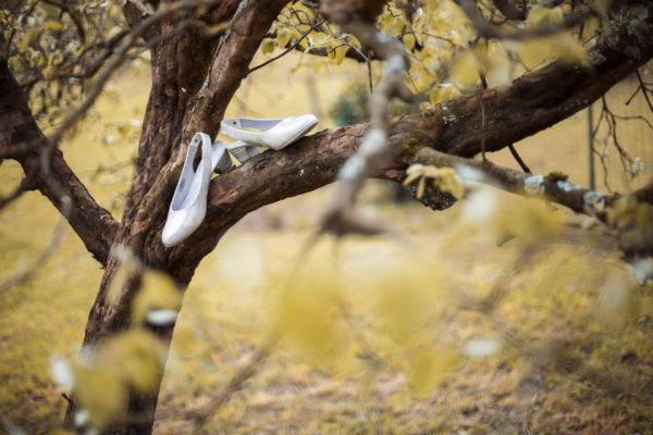 chaussures de la mariée dans un arbre